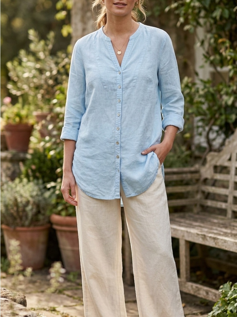 SUNDANCE 100% LINEN BUTTON UP BLOUSE TOP LONG SLEEVE BEACH COSTAL GRANDMA
